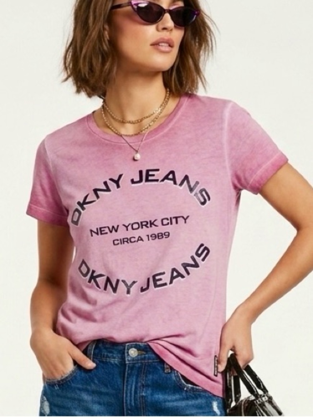 DKNY Jeans Pink Graphic Tee size XS top short sleeves